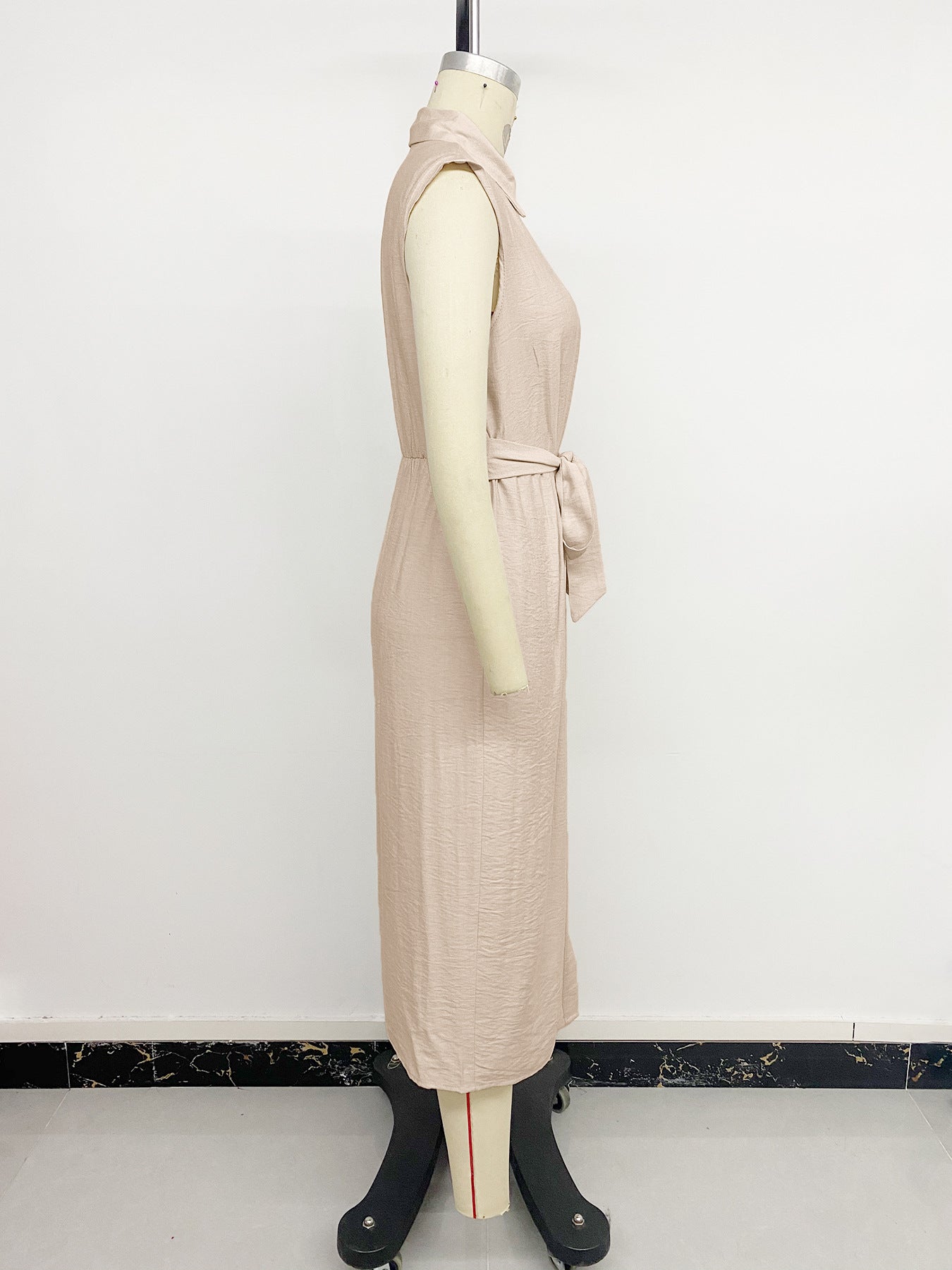 Elegant Shirt Dress Solid Color Cinched Waist Dress