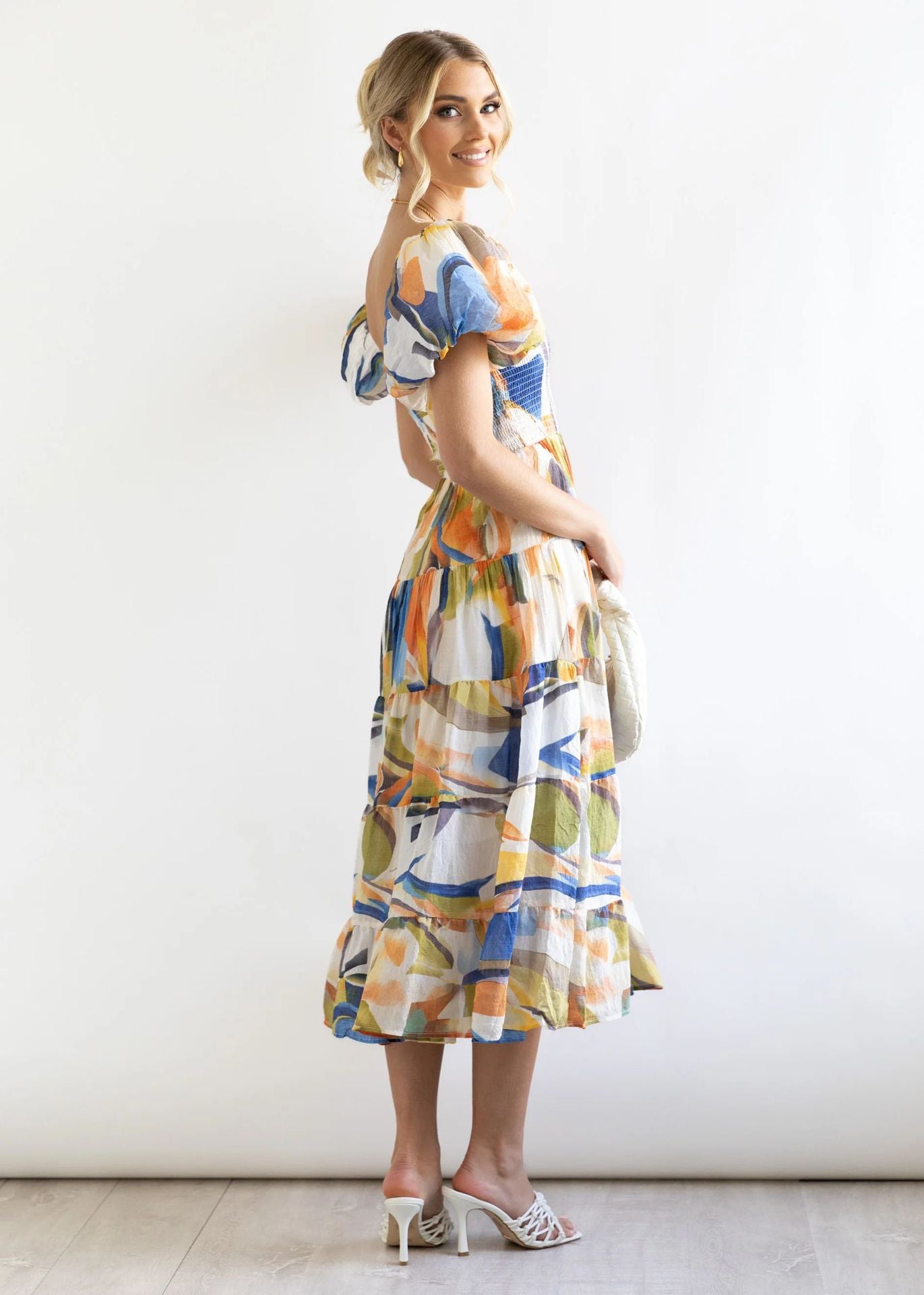 Offshoulder Printed Bubble Sleeve Dress for Women