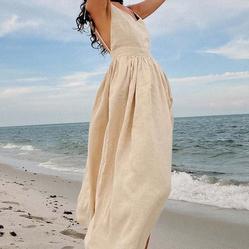 Women's Sexy Solid Color High-waisted Suspender Dress