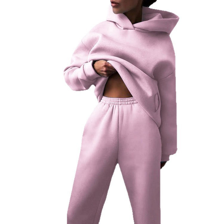 Women Fashion Casual Sports Solid Color Hooded Set