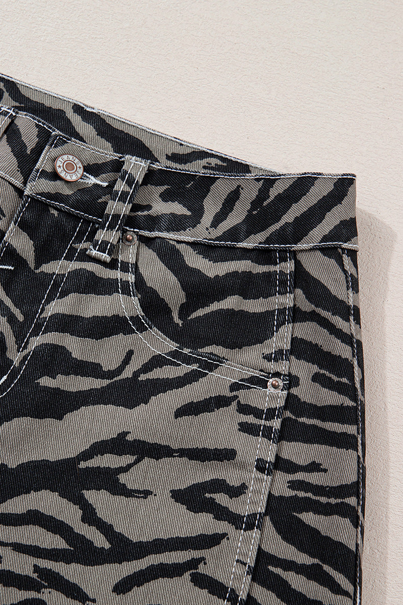 Women's High-waisted Jeans Print Wide-leg Pants