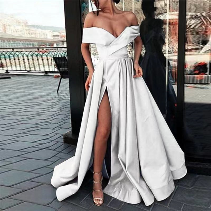 Satin Solid Color Deep V Dress Dress Evening Dress