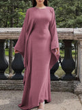 Womens Solid Color Long Sleeve Dress