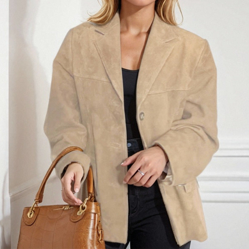 Elegant Vintage Loose Button Pocket Blazer