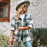 Plaid Jacket Long-sleeved Shirt Casual Top Women