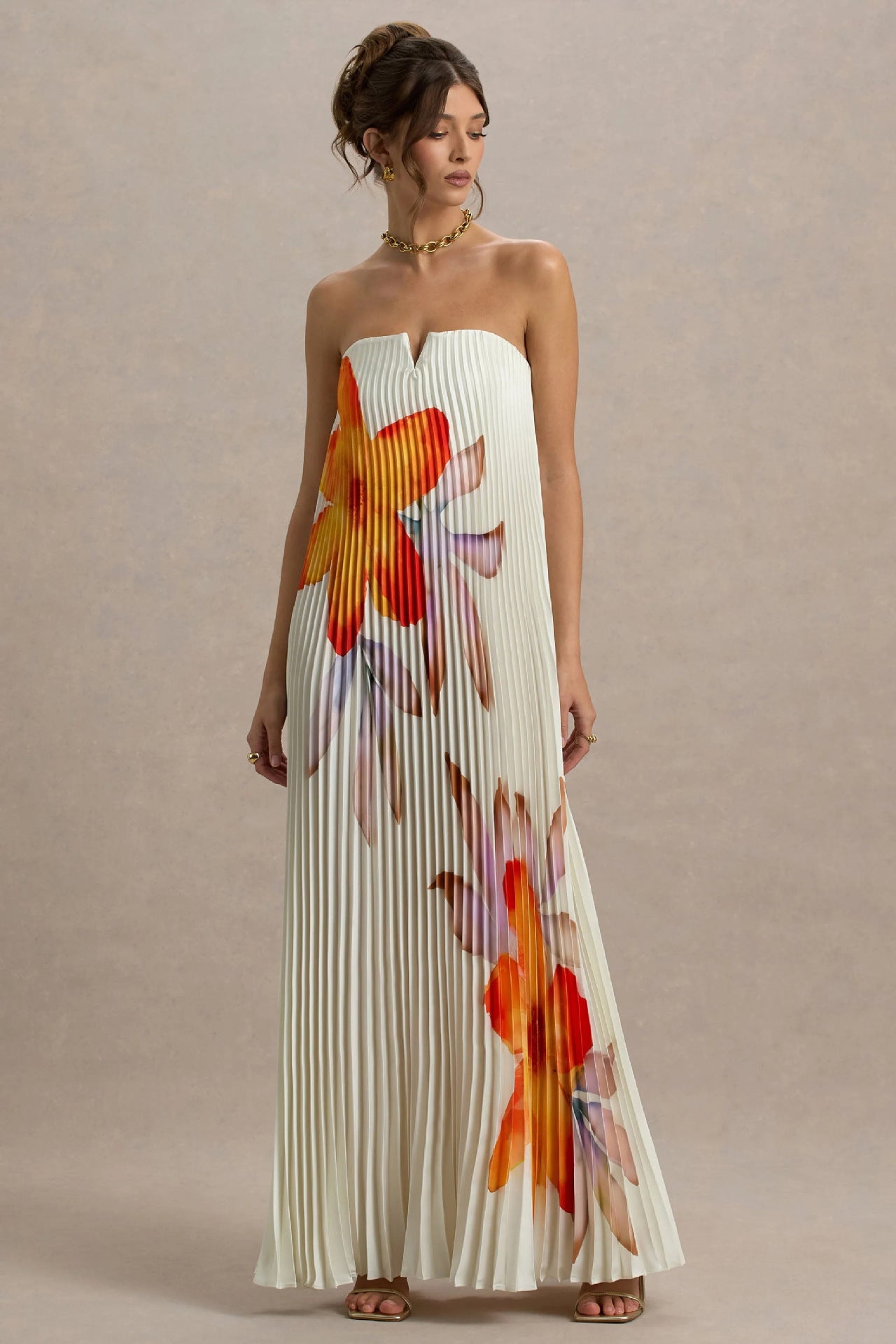 Women Printed Tubular Loose Pleated Long Dress