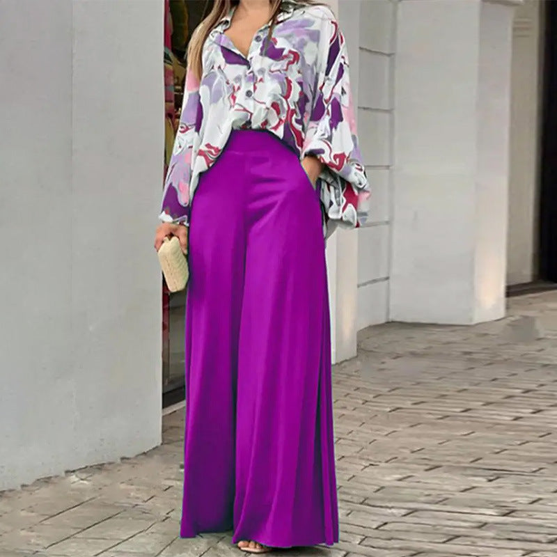 Casual Bat Sleeve Contrasting Color Printing Fashion Suit