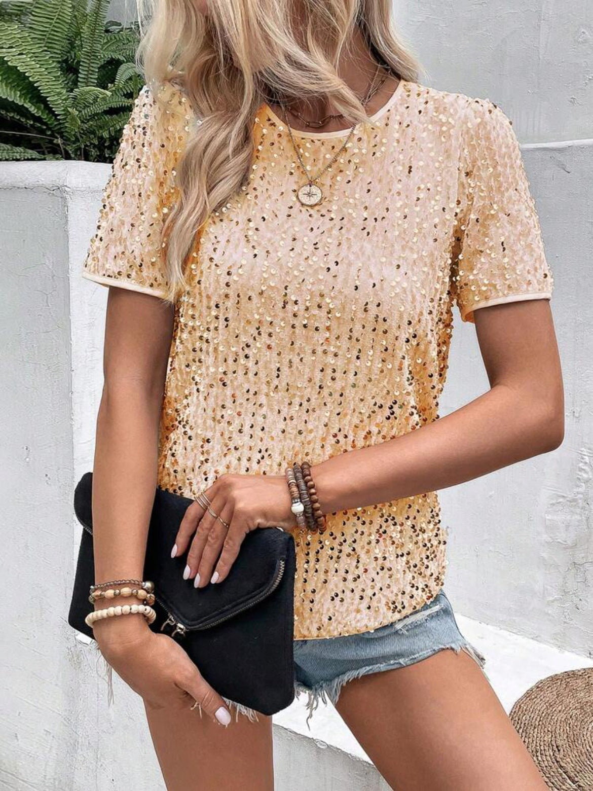 Short Sleeve Bag Neck Crew Neck Top Women's T-Shirt