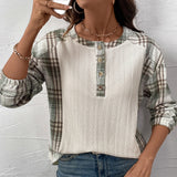Casual Simple Retro Plaid Spliced Top