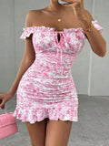 Women Floral Dress Off Shoulder Short Dress
