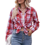 Women Oversize Loose Plaid Jacket with Pocket