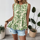 Top Printed Lace-Up Women's Sleeveless Shirt