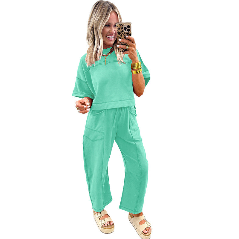 Drop Shoulder Boxy Tee and Barrel Pants Set