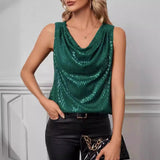 Sexy V-Neck Tubular Sequins Loose Pullover Women's Vest