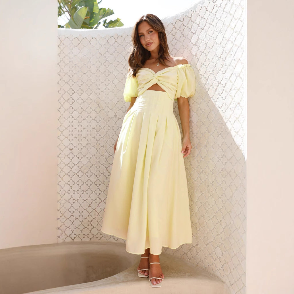 Women Summer Sexy Slim Sexy Hollow Slim Backless Vacation Medium Long Dress