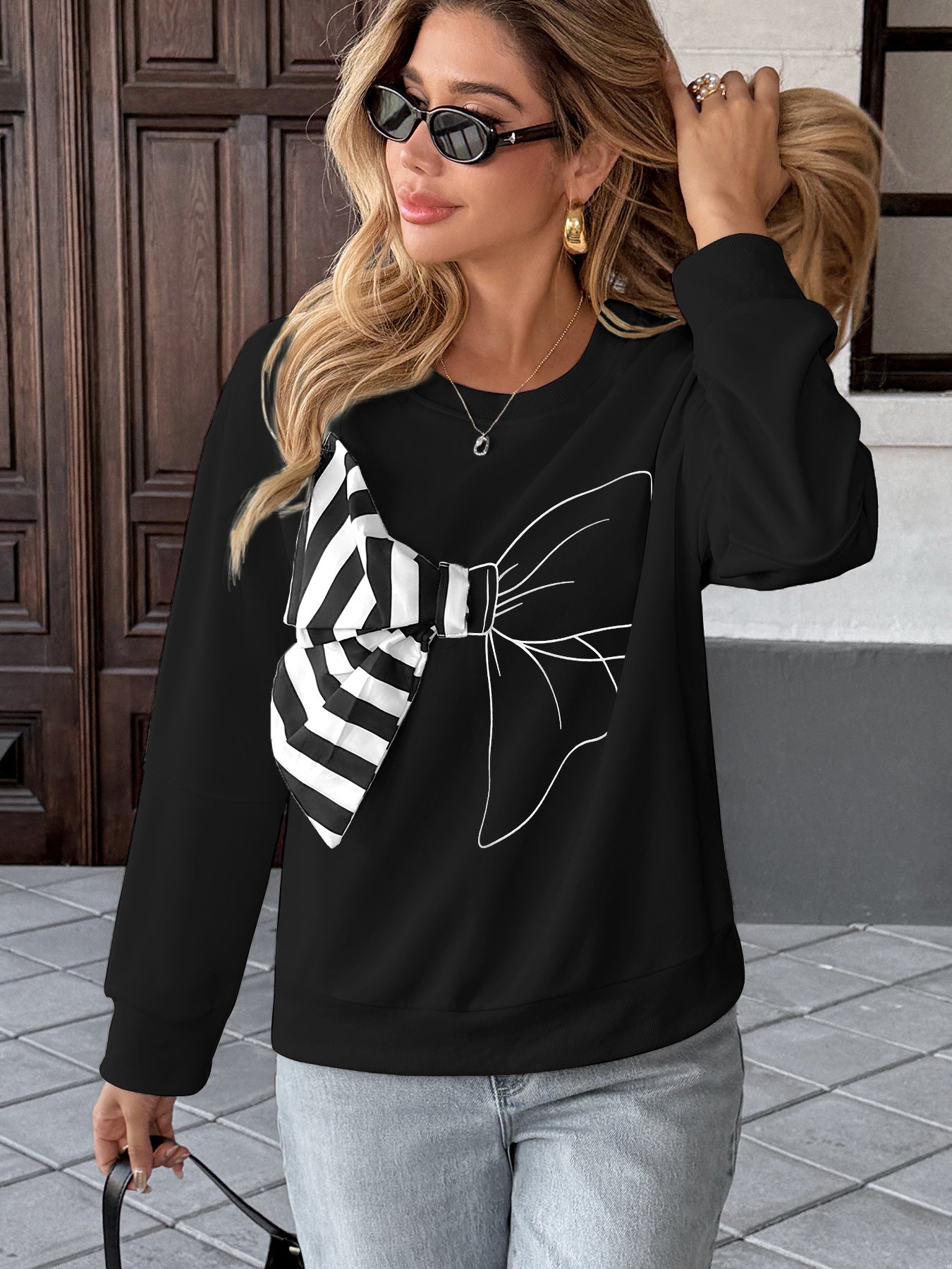 Casual Top Striped Bow Sweater Women