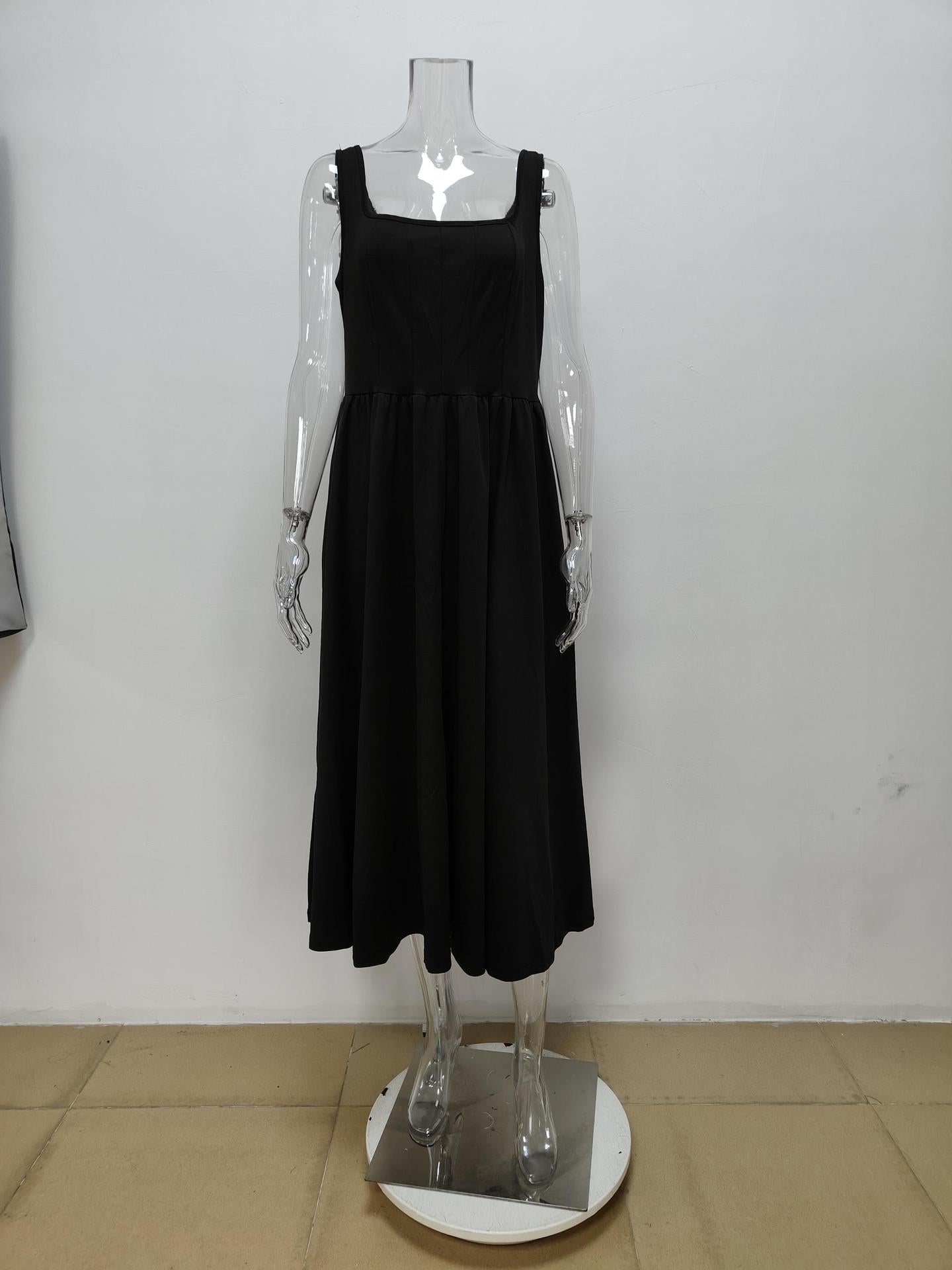 Elegant Slim-fitting Square-neck Splicing A-word Dress
