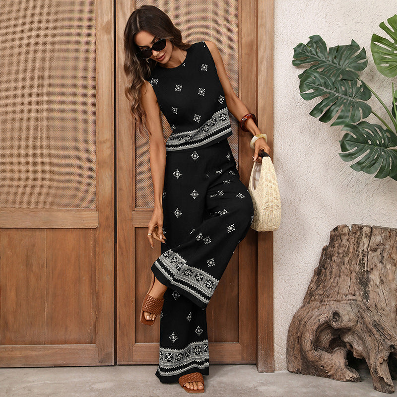 Vintage Two-piece Geometric Printing Set for Women
