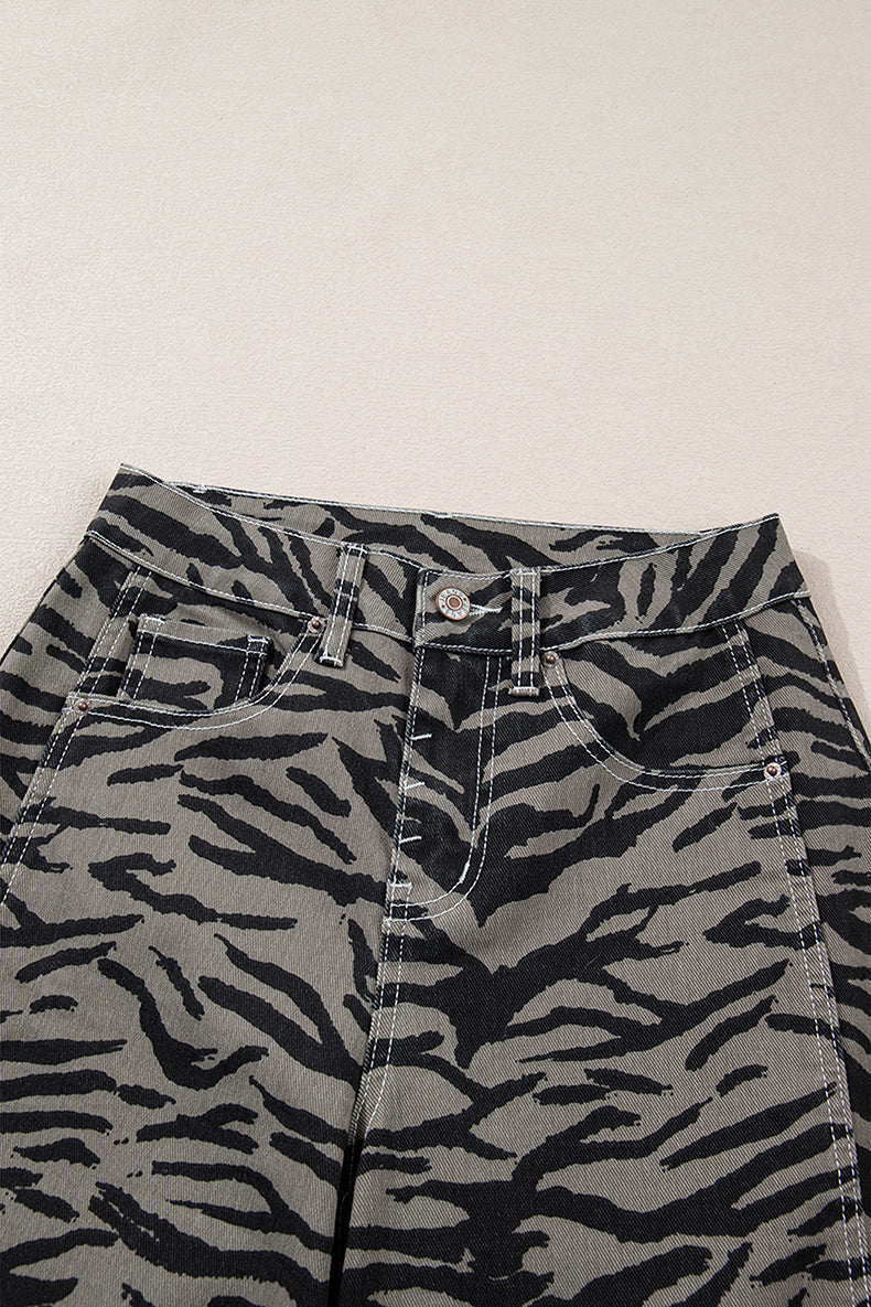 Women's High-waisted Jeans Print Wide-leg Pants