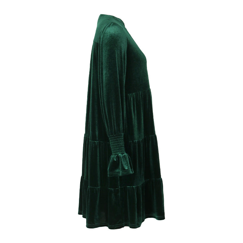 Woemn Long Sleeve Solid Color Velvet Dress