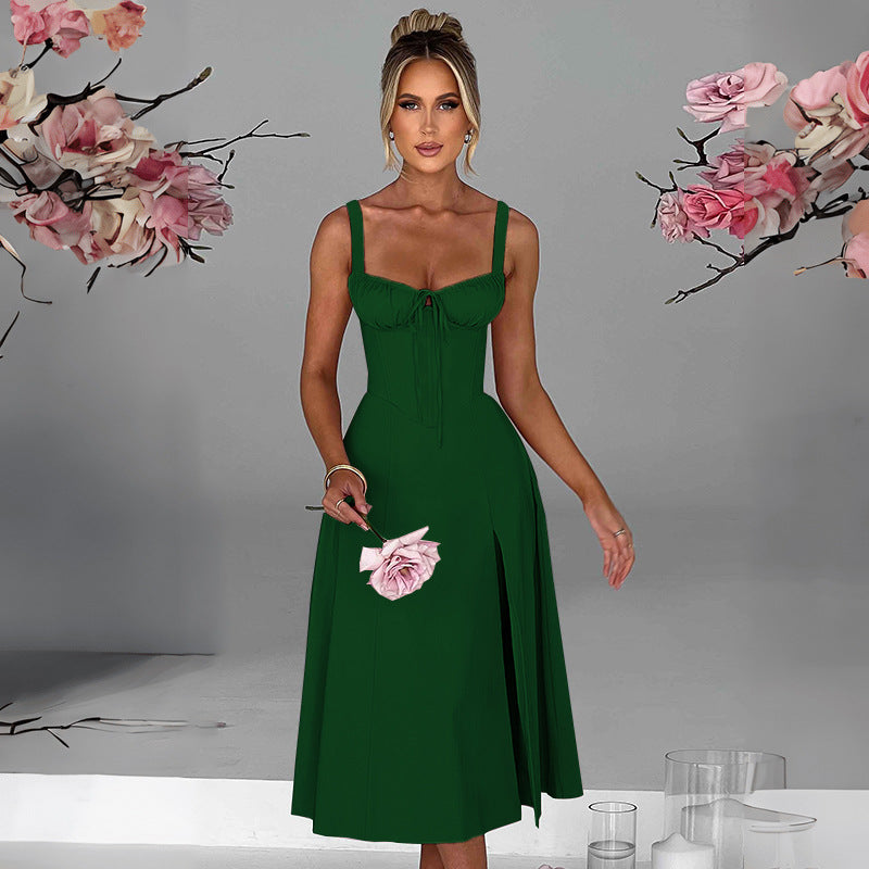 Women's Summer Fashion Casual Lace-up Slim Split Suspender Dress