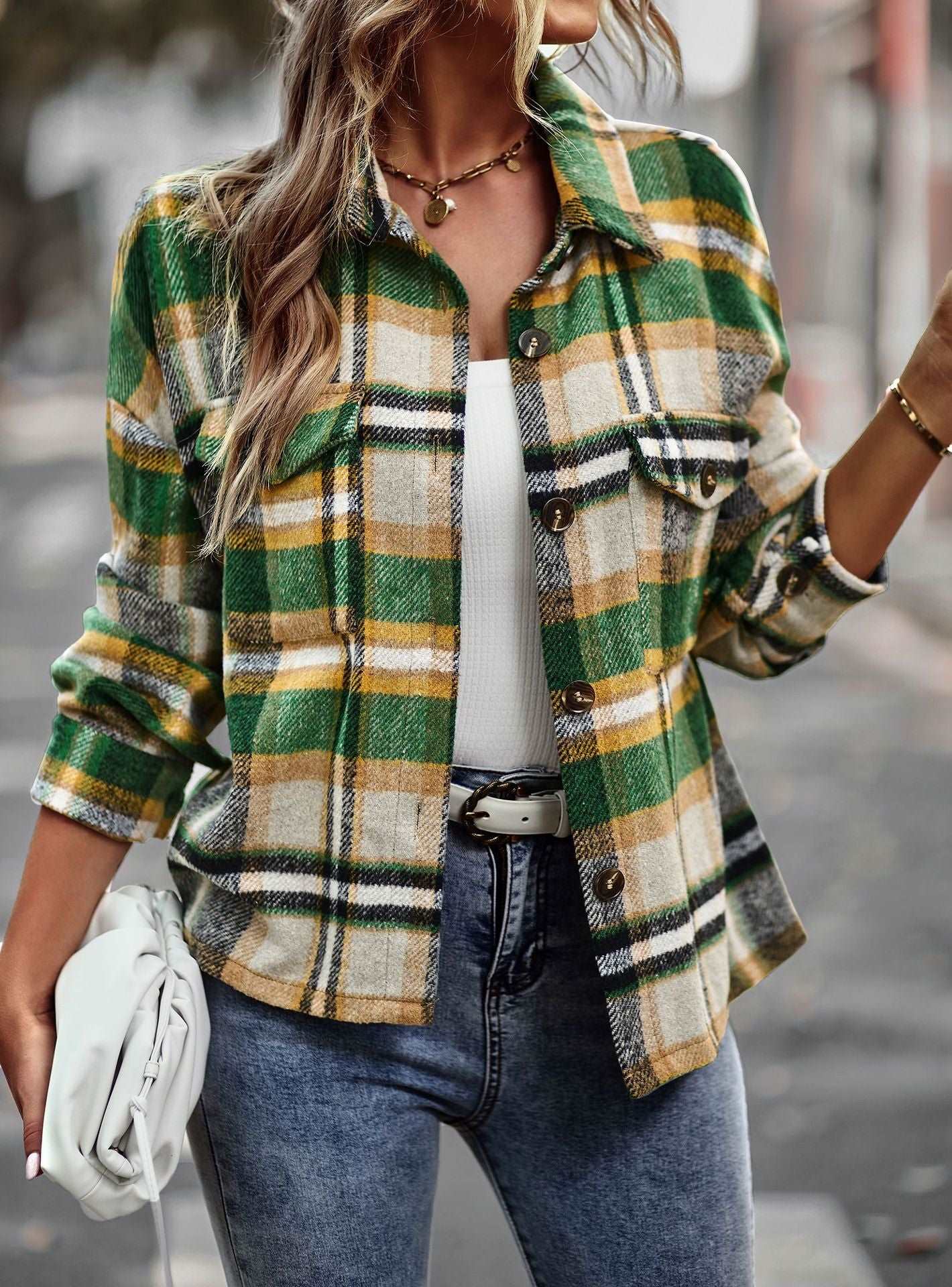 Womens Flannel Shacket Jacket Casual Plaid Wool Blend Button Down Long Sleeve Shirt Fall Clothes Outfits