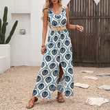 Printed Sleeveless Split Waist Dress