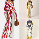 Elegant and Loose Bat Sleeve Print Fashion Set