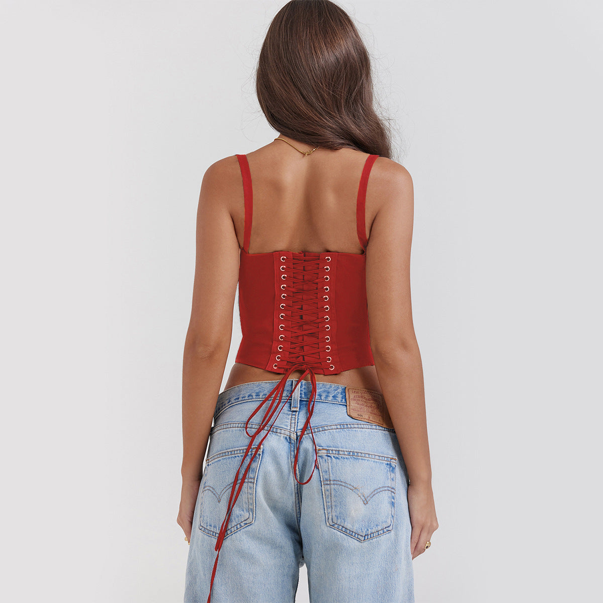 Womens Lace-Up Sexy Top Suspender Vest
