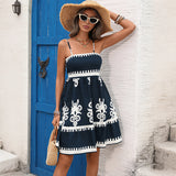 Vintage Short Skirt Floral Print Suspender Dress