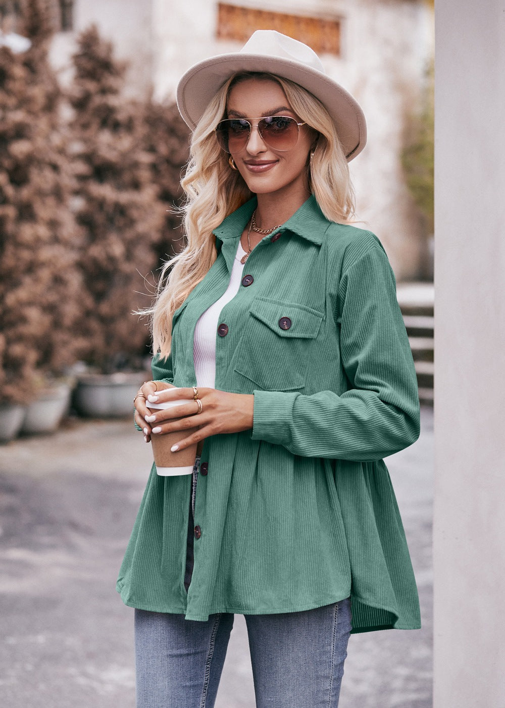 Women Babydoll Corduroy Jacket Oversized with Pocket