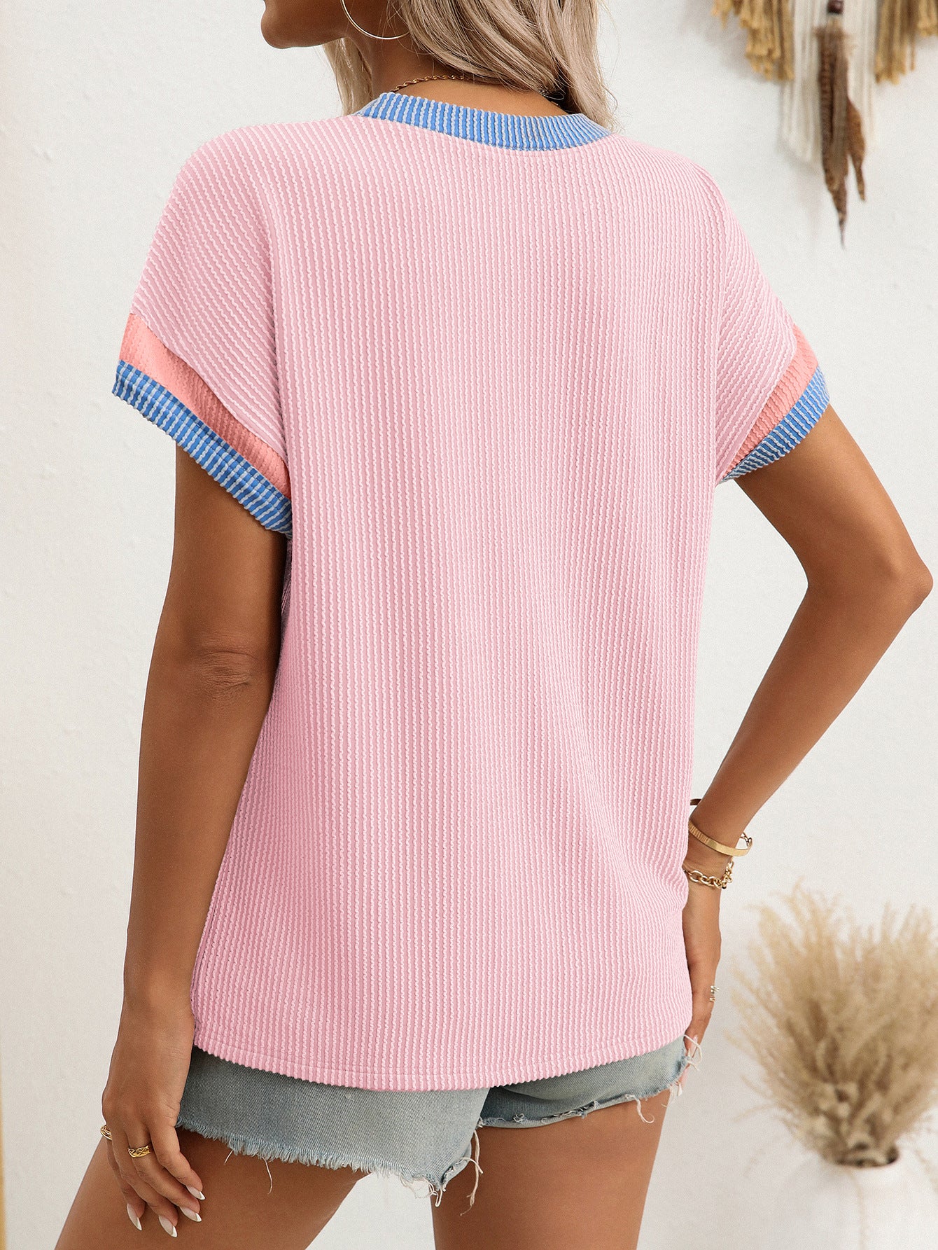 Summer Round Neck Short-sleeved Loose Color Matching T-shirt