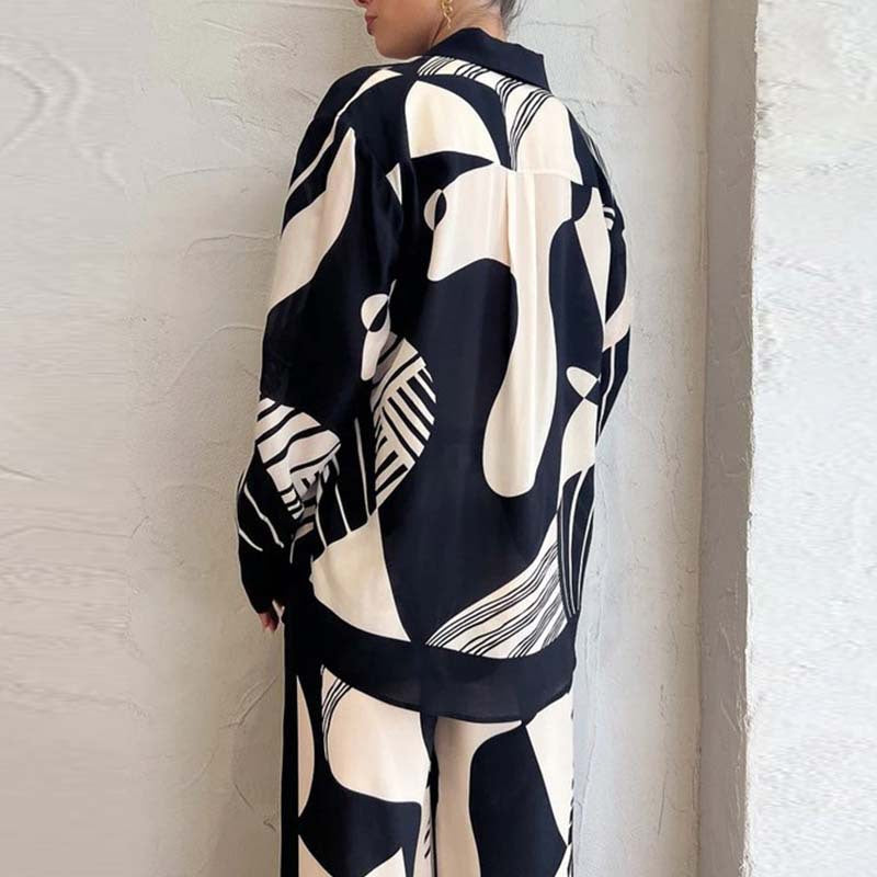 Women's Fashion Casual Print Color Matching Pocket Set