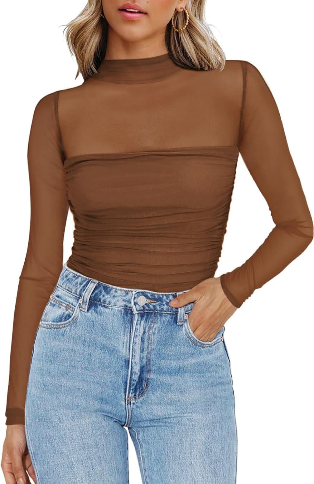 Women's Long-sleeved T-shirt Sexy Y2K Mesh Top