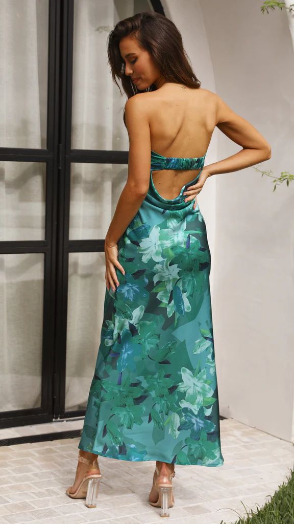 Women's Tube Satin Backless Strapless Dress with Print