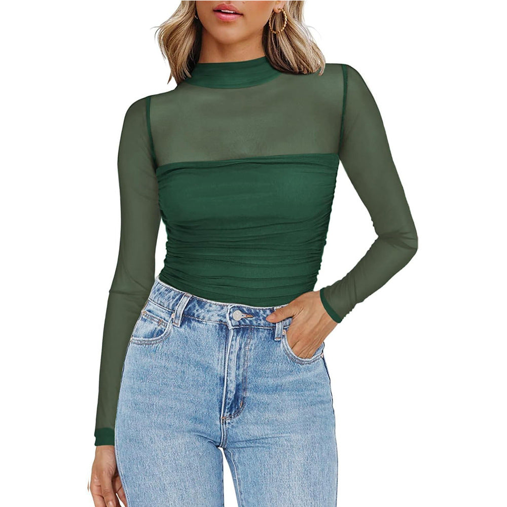 Women's Long-sleeved T-shirt Sexy Y2K Mesh Top