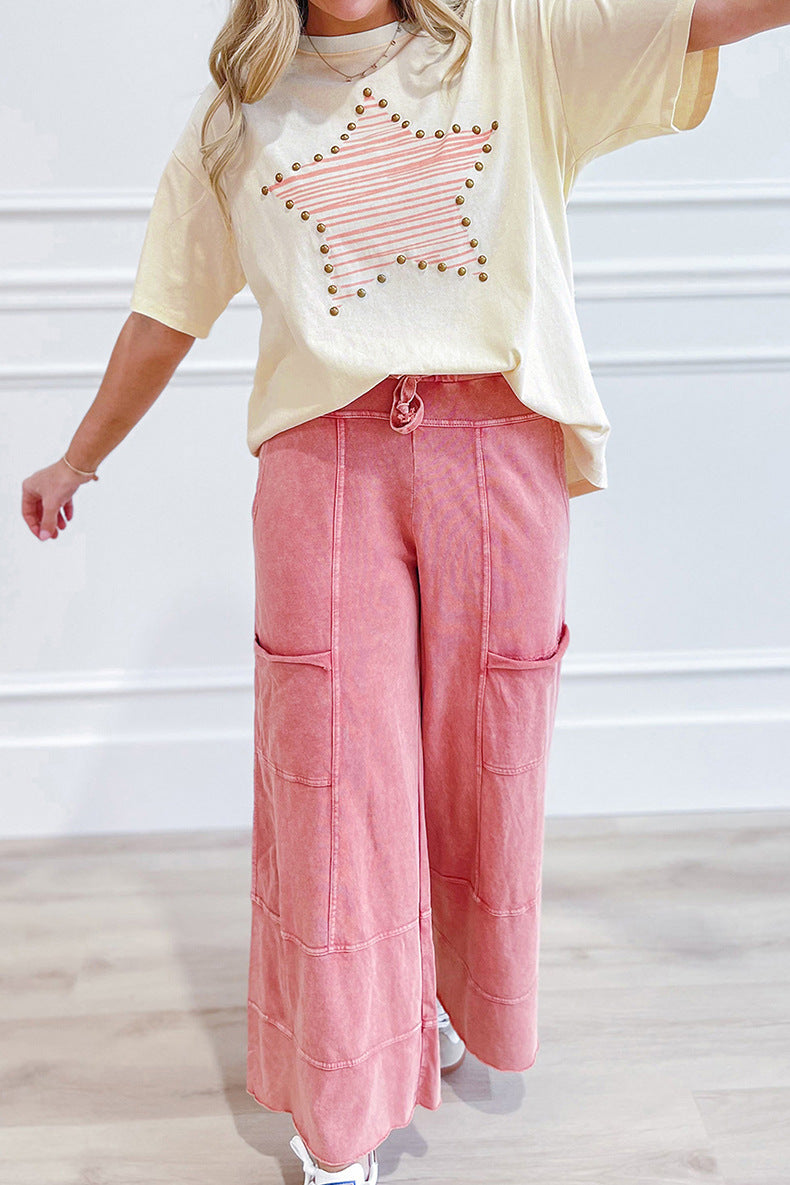 Womens Patchwork Printed T-Shirt Crew Neck Top