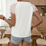 Summer Vintage Top Lace Short Sleeve V-Neck T-Shirt Women