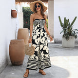 Women's Flower Print Lace-up Halter Jumpsuit