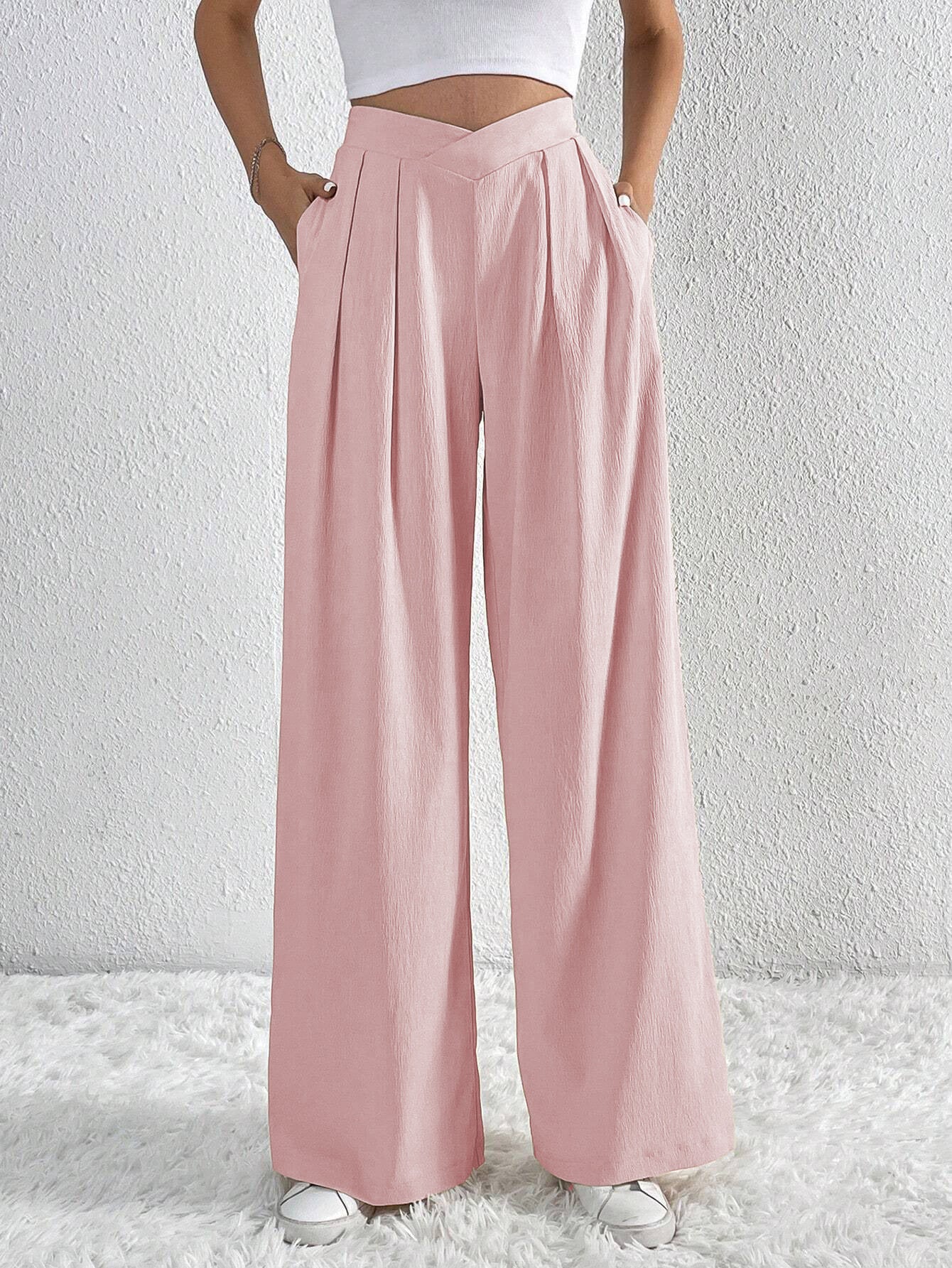Women Pleated Casual Wide Leg Pants Loose