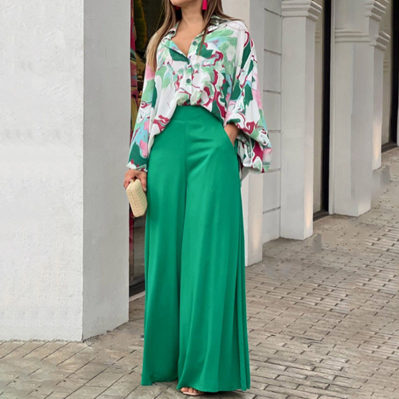 Casual Bat Sleeve Contrasting Color Printing Fashion Suit