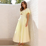 Women Summer Sexy Slim Sexy Hollow Slim Backless Vacation Medium Long Dress