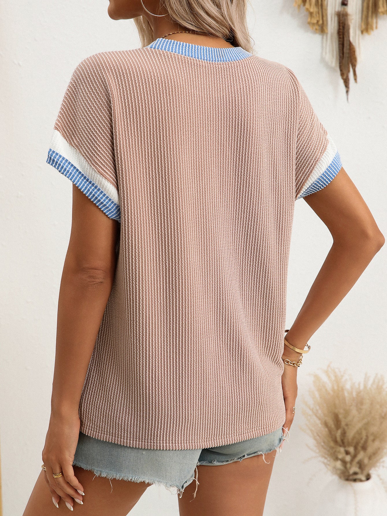Summer Round Neck Short-sleeved Loose Color Matching T-shirt