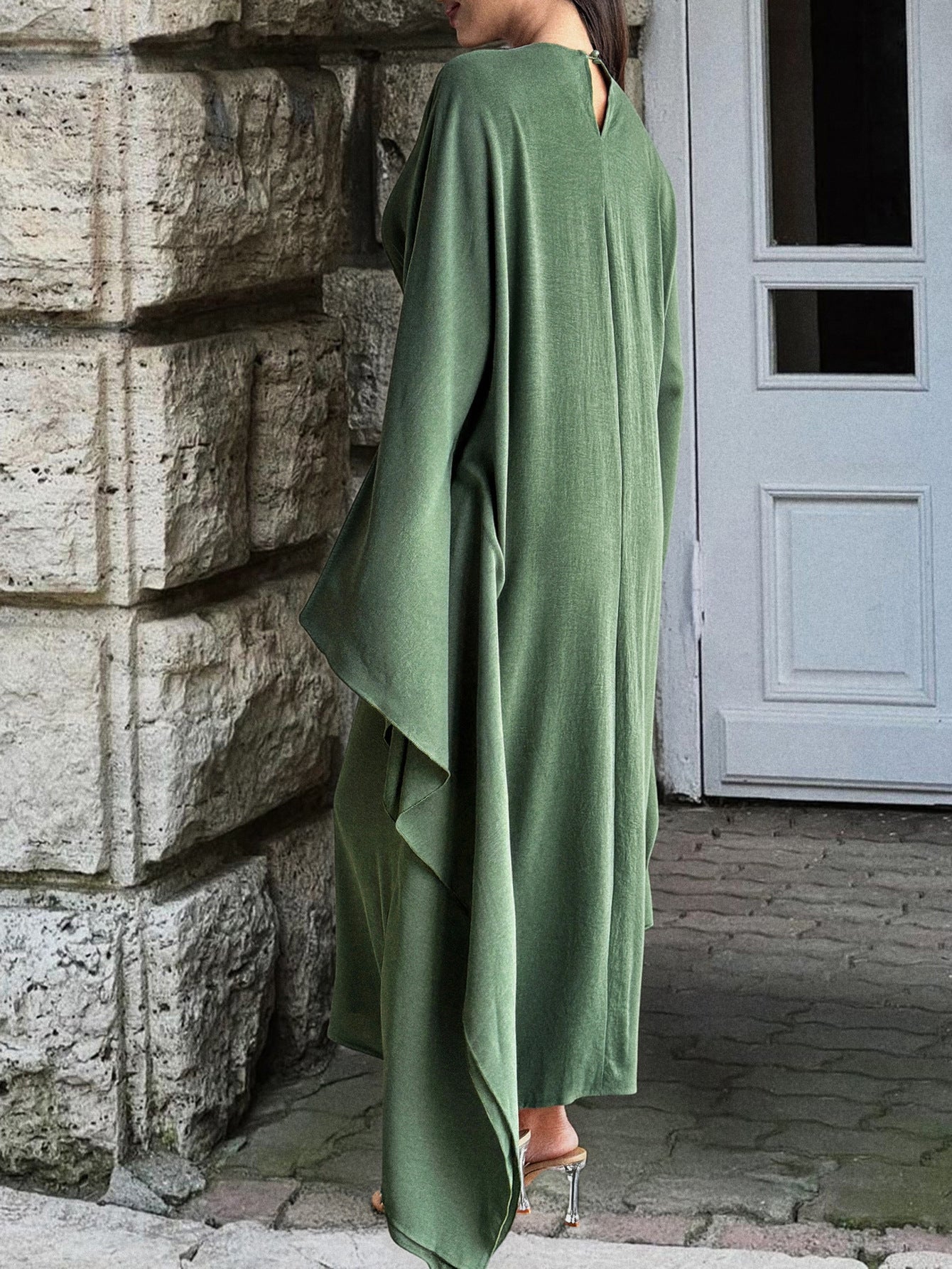 Womens Solid Color Long Sleeve Dress