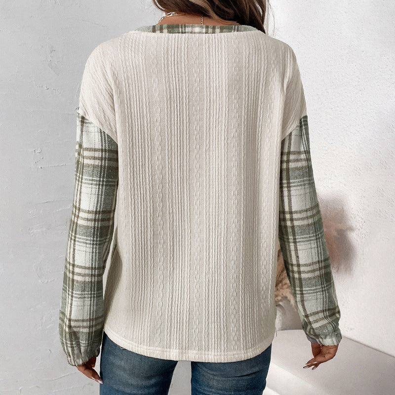 Casual Simple Retro Plaid Spliced Top