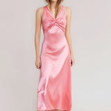 Sexy V-neck Pleated Slim-fit Dress Long Dress