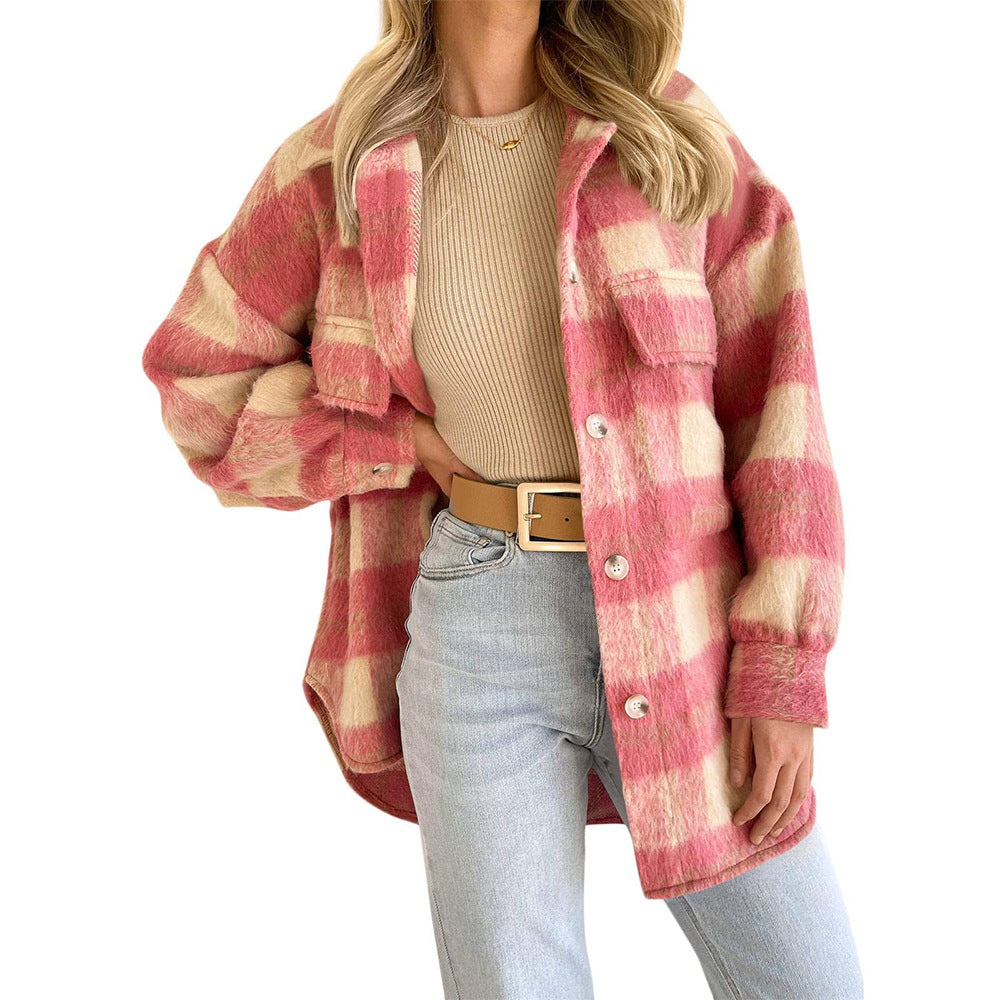 Women Plaid Hoodies Jacket Oversized with Pocket