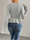 Women's V-neck Ruffled Slim-fit Knitted Top