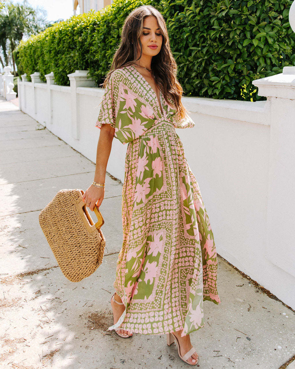 Women's Summer Sexy High-waisted Print Slit Dress