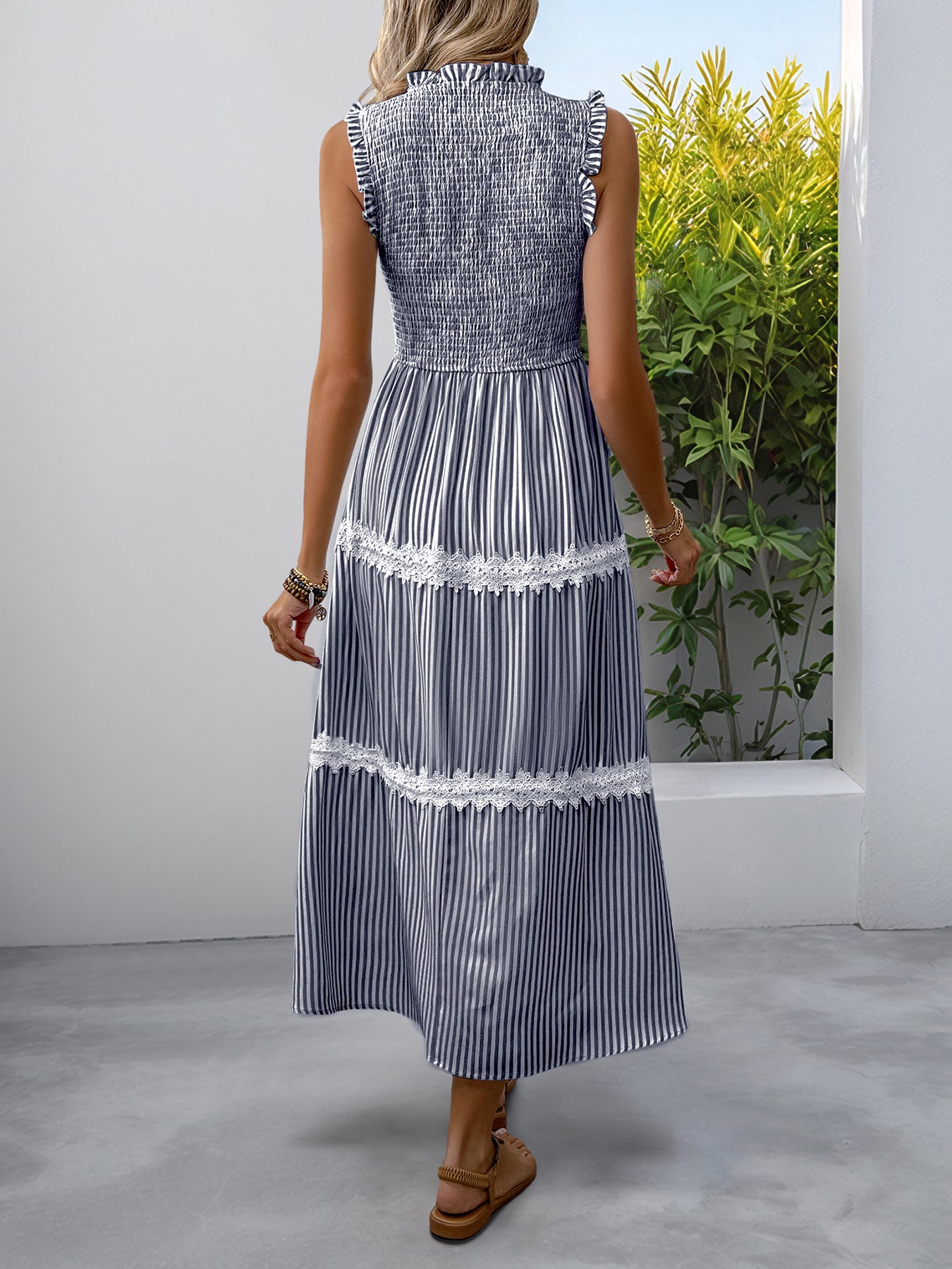 Casual Women's Lace Sleeveless Striped Dress